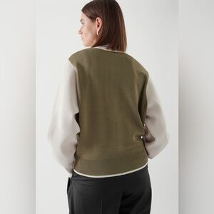 COS Colour Block Zip-Up Jacket in cream with green back panel